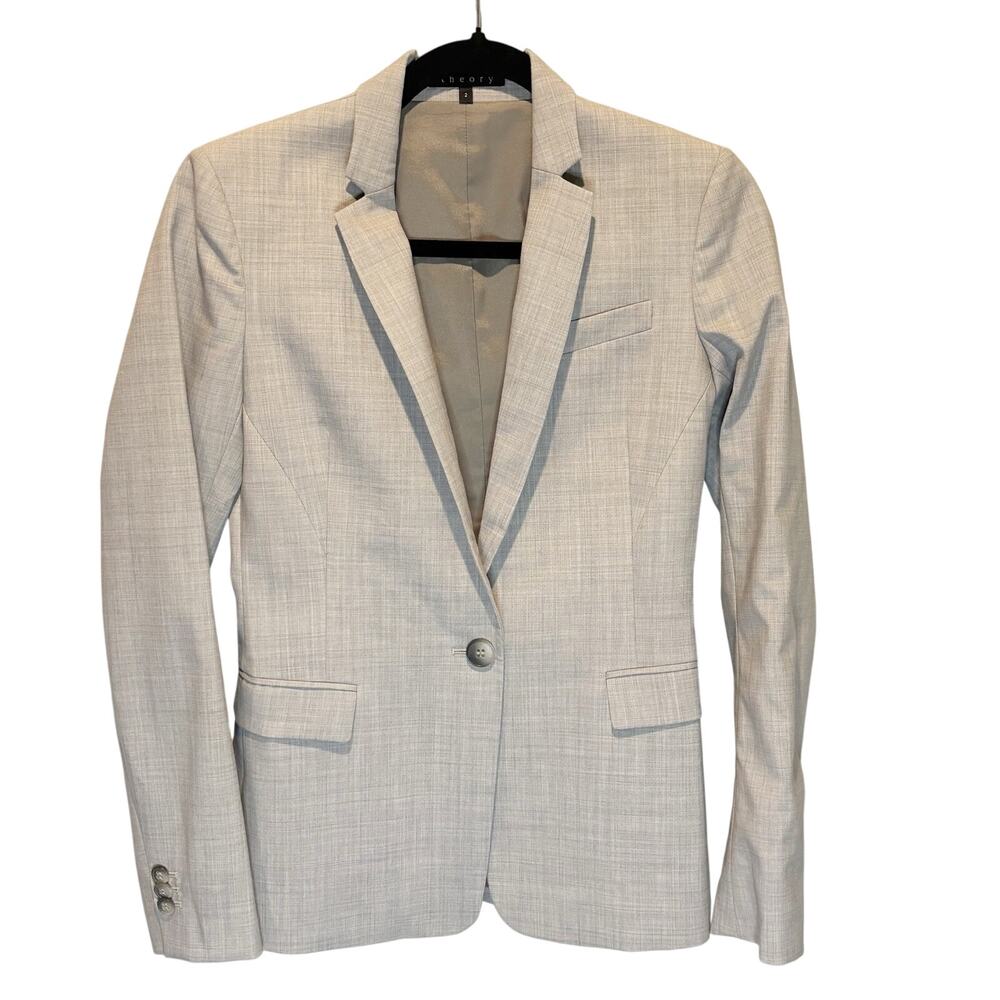 Theory Light Gray One Button Wool Blazer Jacket - size 2